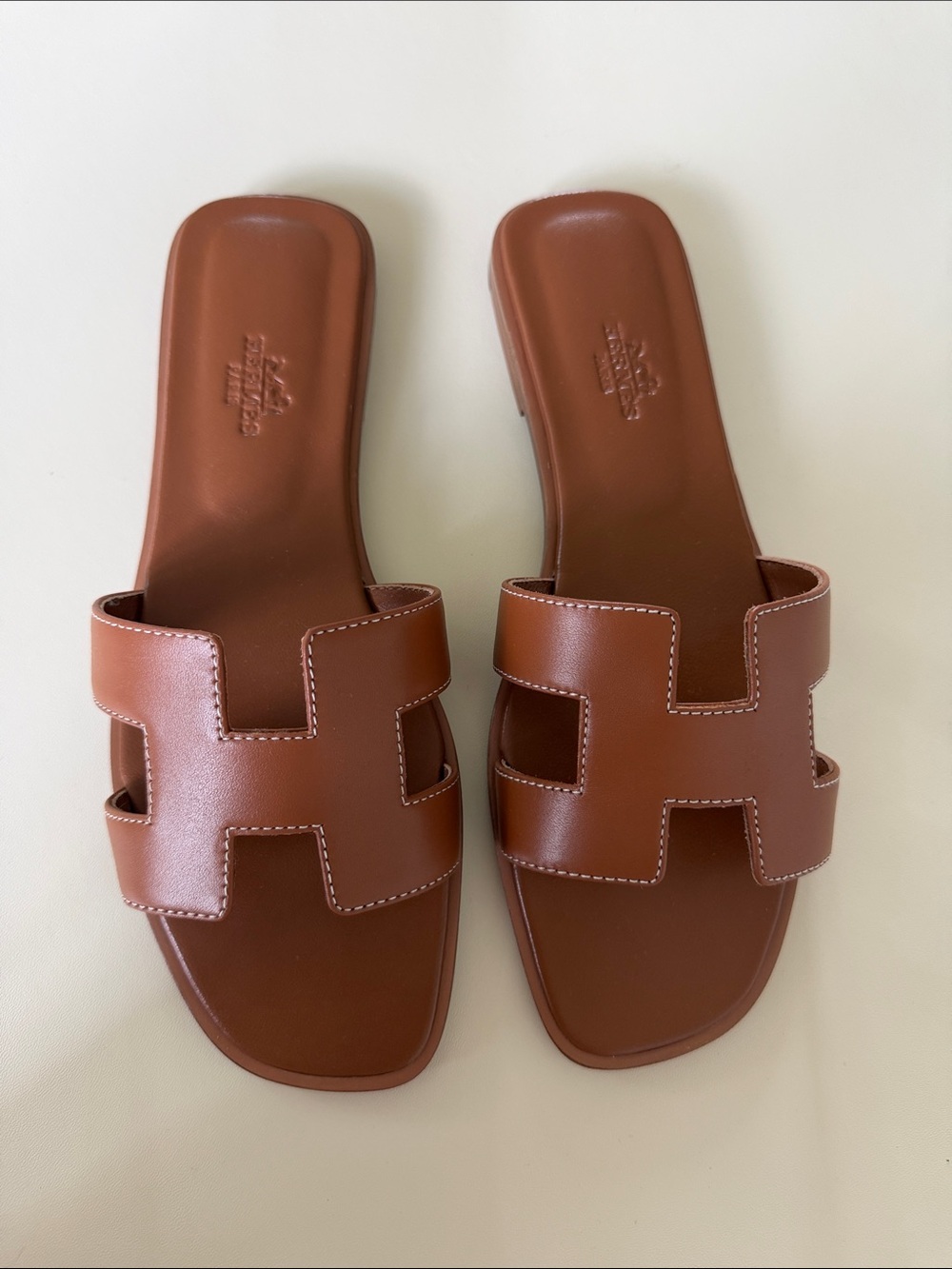 Hermes Brown Oran Slide Sandals
